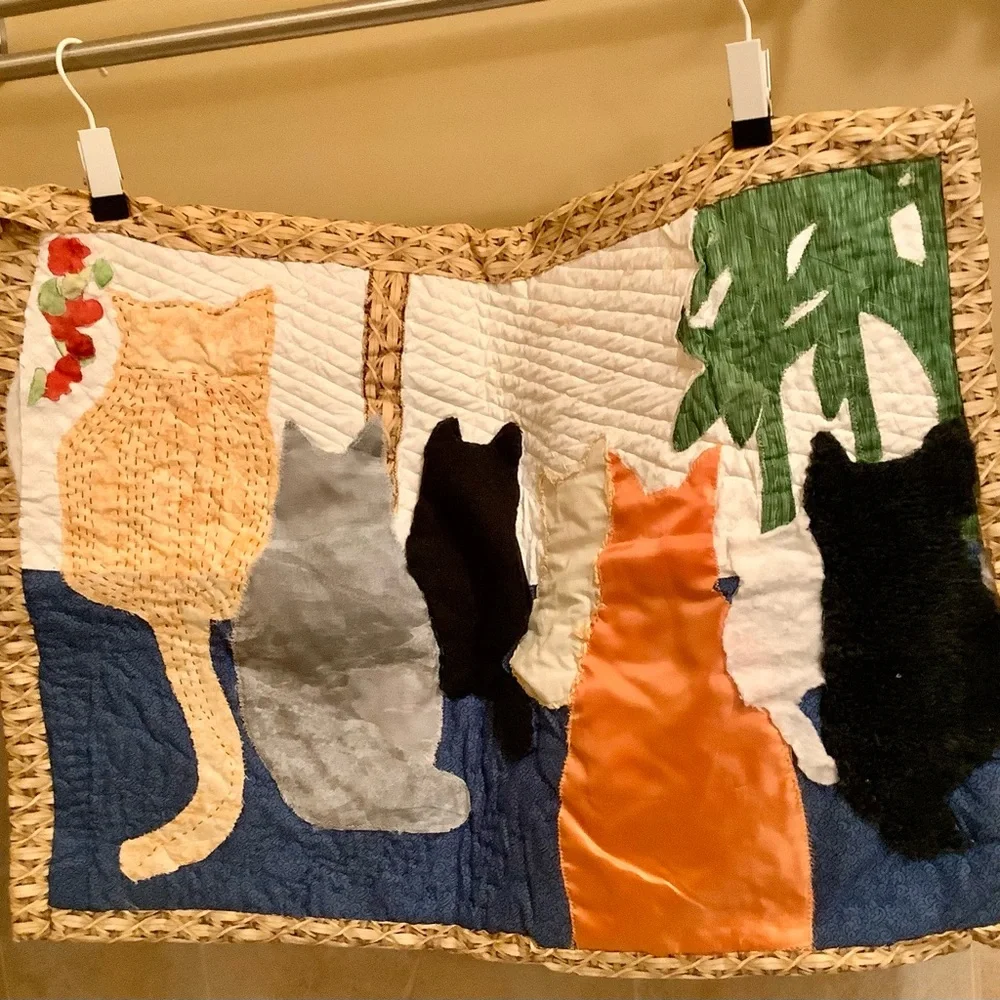 Unique handmade cat, kitties, wall hanging. Hand sewn. Perfect for the cat lover